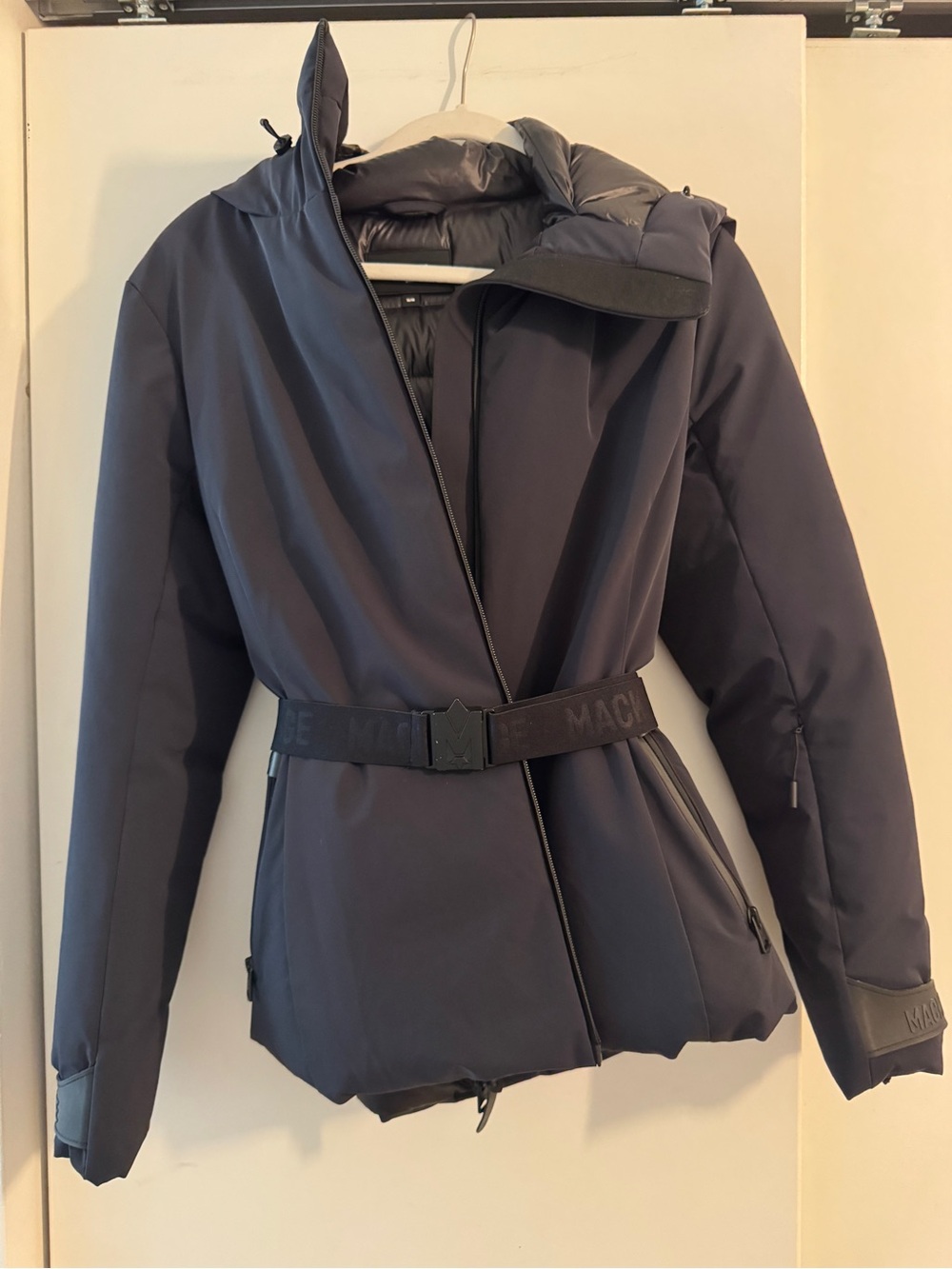 Mackage Women's Dark Navy Belted Hooded Ski Jacket